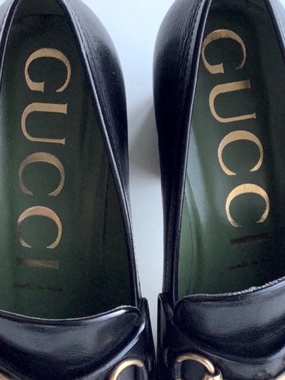 Gucci Houdan Black Leather Horsebit Platform Block Heel Loafers 39 1/2 $849 - Picture 8 of 12
